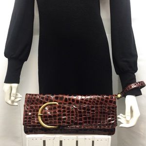 JJ Winters Croc Embossed Patent Leather Clutch